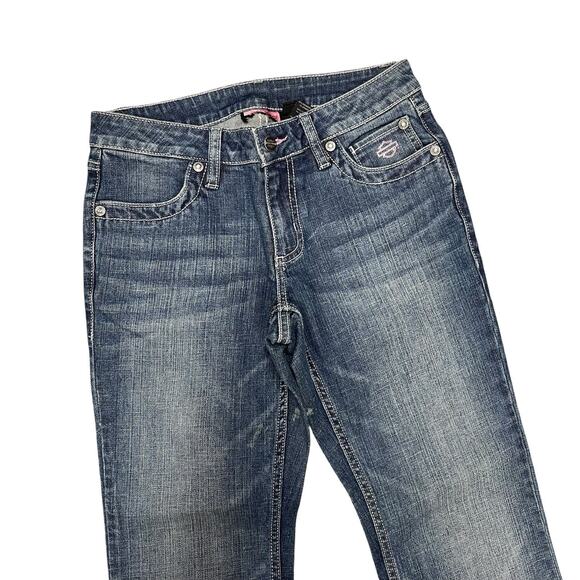 Harley Davidson Motorcycles Blue Jeans Size 4 Vintage Bling Sewn Biker Girl - Picture 2 of 11